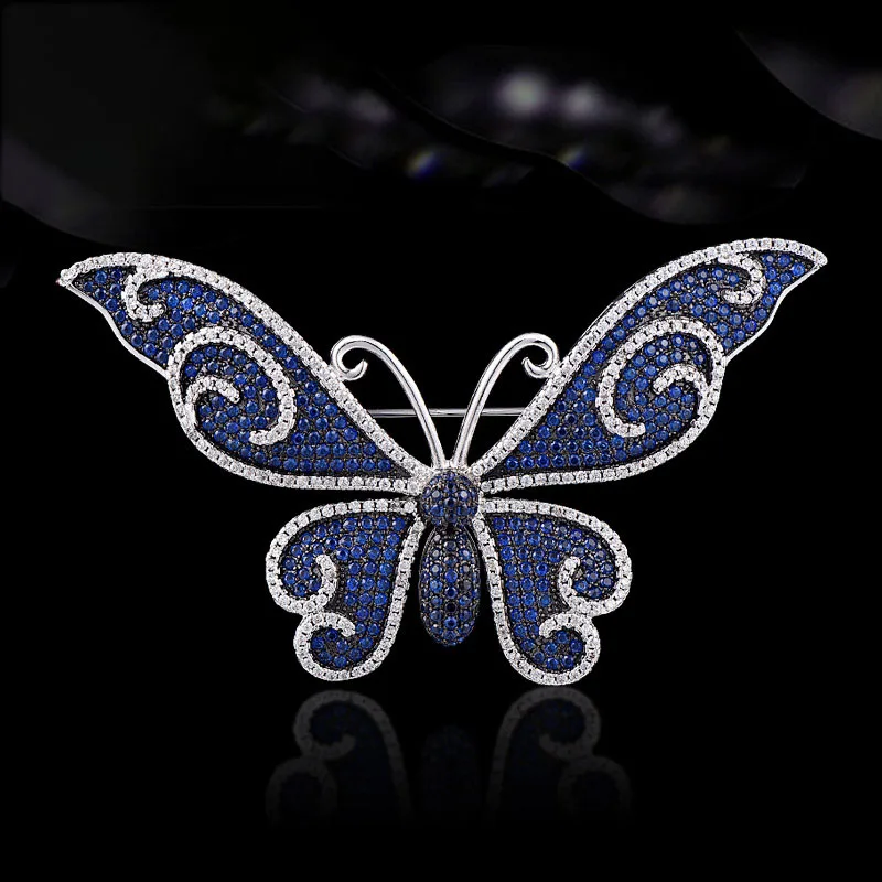 

1pc 76*40mm Silver Plated Cubic Zirconia micro butterfly brooch Pin