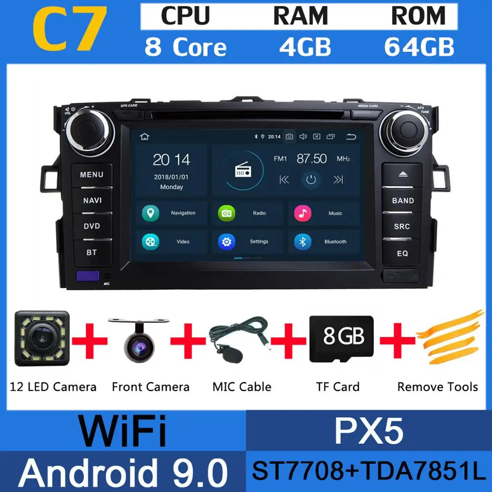 " PX6 4G+ 64G Android 9,0 для Toyota Auris 2006 2007 2008 2009 2010 2011 Автомобильный DVD Радио gps навигации DSP CarPlay - Цвет: PX5