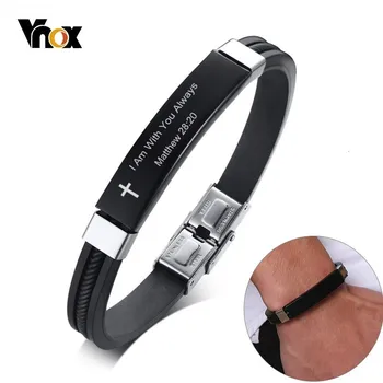 

Vnox Cross Bible Verse Quotes Bracelets for Men Soft Silicone Bangle Comfort Wear Male Jesus Christ Faith Prayer Pulseira