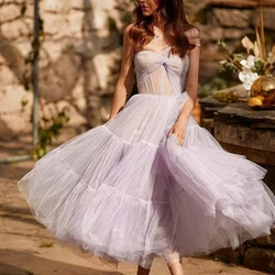 Light Purple Short Tulle Prom Dresses Simple Strapless A-line Tea Length Party Gowns For Women 2022 New Custom Made