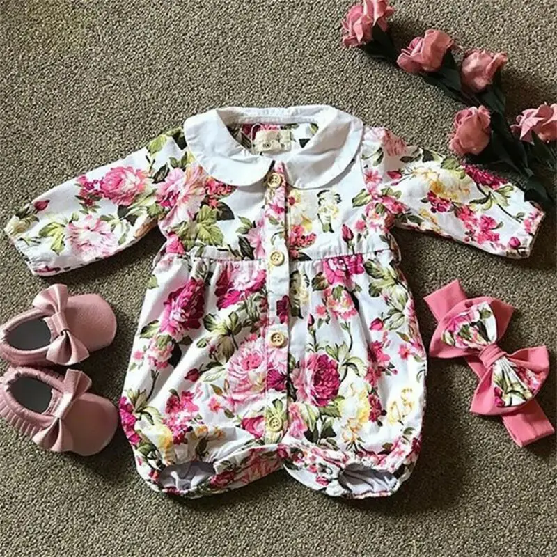 Emmababy осенняя одежда для новорожденных одежда для малышей с цветочным узором и длинными рукавами для девочек с принтом Ползунки с оборками Детские комбинезоны одежда