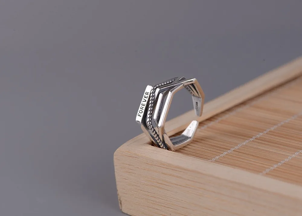 Bijoux простой стиль 925 пробы серебряные геометрические кольца оригинальной формы для женщин Подарки большие Регулируемые кольца на палец