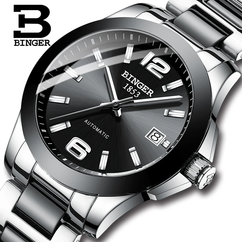 

New Luxury Brand Switzerland Male Wristwatches BINGER Mechanical Chronograph Ceramic Men's Watches waterproof clock B627-3