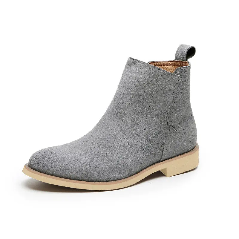 ERRFC New Arrival Mens Khaki Chelsea Boots Fashion Business Leisure British Designer Man Short Ankle Boots Plus Size 46 47 Grey - Цвет: Серый