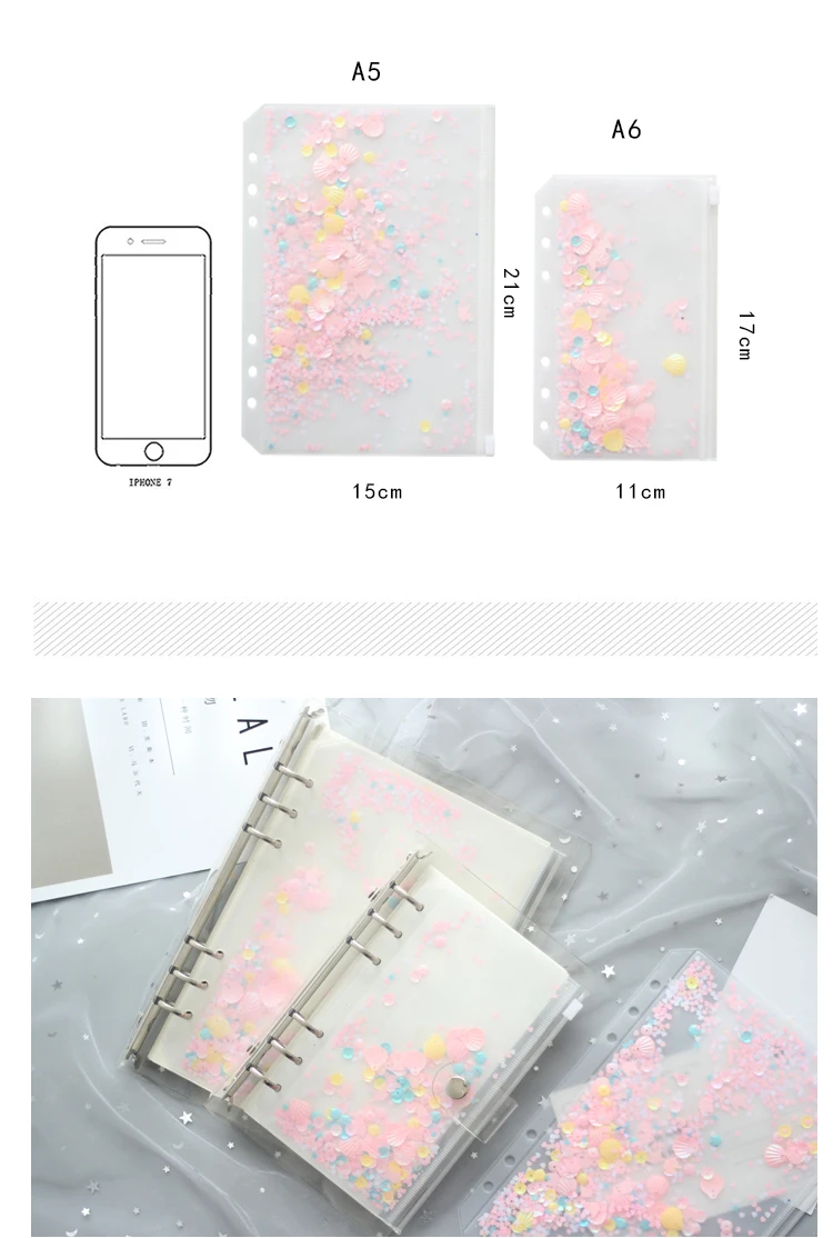 Bolsa com Zíper para Pasta Bolsa de Armazenamento para Filofax Lantejoulas Espiral Planejador Acessórios Diário Notebook Arquivo Dokibook A5a6 2 A5a6 lantejoulas espiral saco com zíper para
