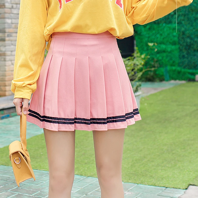 Women Skirt High Waist A-Line Women Skirt Striped Stitching Sailor Pleated Skirts Elastic Waist Sweet students Girl Dance Skirts