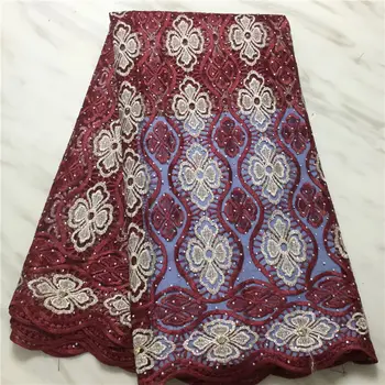 

Wine color french Tulle Lace fabric embroidered african lace fabric with stones latest french nigerian lace fabrics for wedding