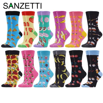 

SANZETTI 12 Pair Women's Combed Cotton Socks Colorful Happy Funny Fruit Lovely Novelty Wedding Bright Gifts Dress Popular Socks