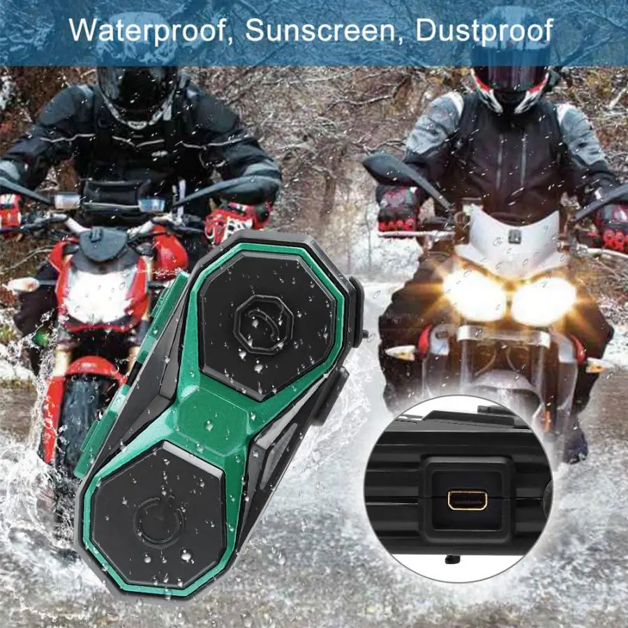 Шлем Интерком шлем наушники bluetooth para motocicleta FM радио наушник Интерком наушники 1000 м/3280.8ft IP66 черный зеленый