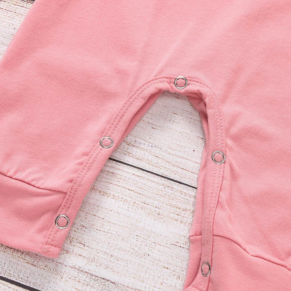 Newborn baby girl clothes Toddler Kids baby Girls Boys 3D Flower Fashion Long Sleeve Solid Pink Romper+Sweet Cap baby Outfit Set