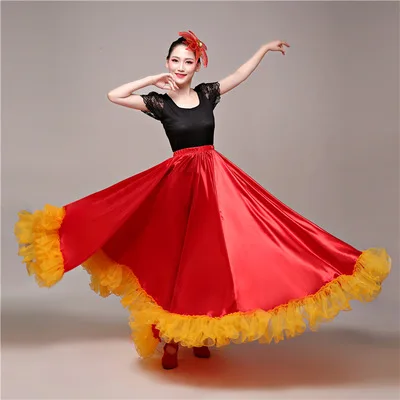FEECOLOR Half Skirt Spanish Bullfight Dance Skirt Belly Dance Skirt Swing Dress Opening Dance Flamenco Costume