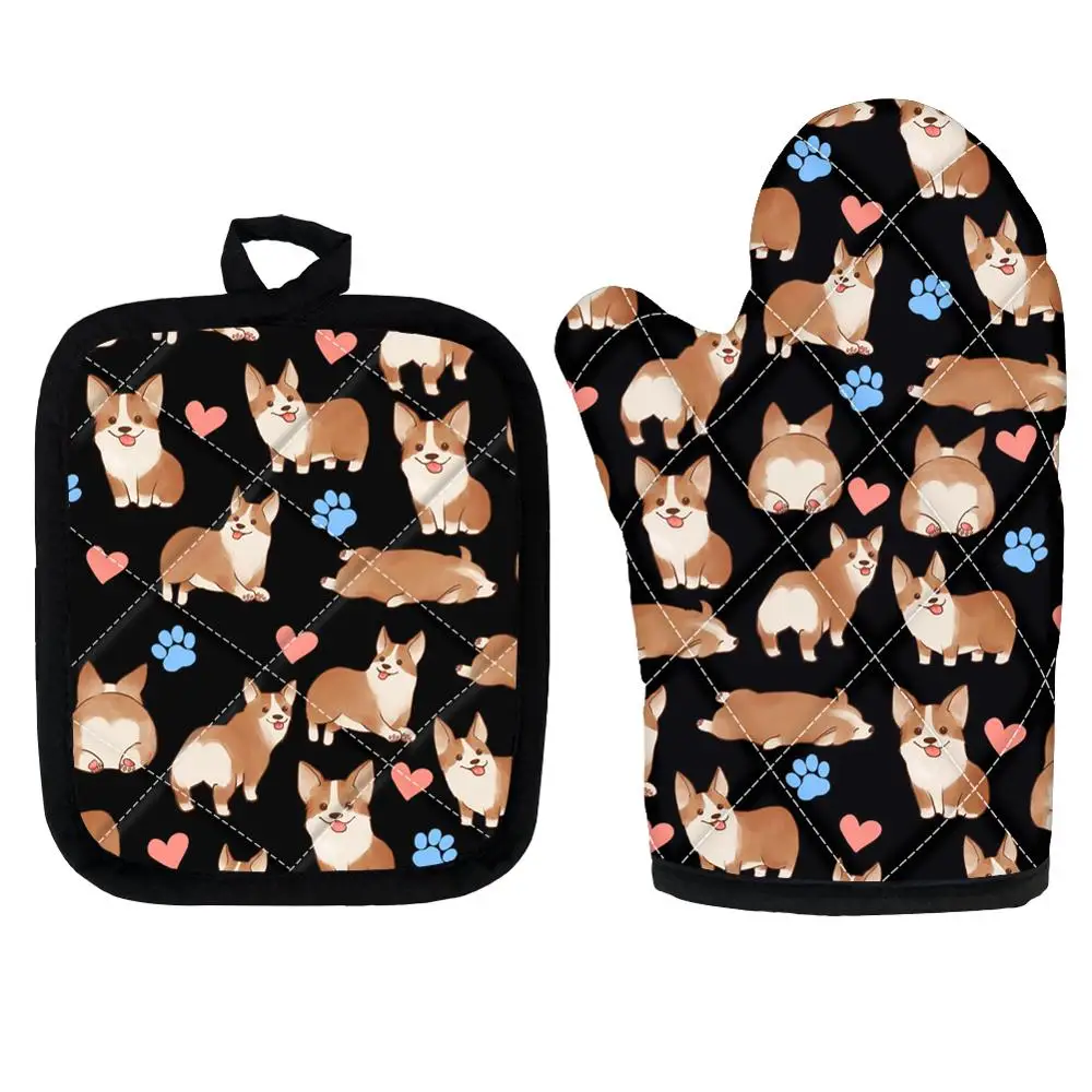 Варежки для духовки Corgi Dog с рисунком перчатки выпечки коврик микроволновой печи