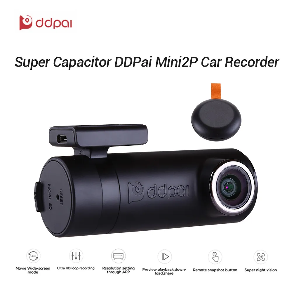 DDPai Mini2P Автомобильный видеорегистратор Wi-Fi Dash Cam 1440P 2K Автомобильная камера с искаженным объективом WDR wifi DVRs ночное видение черный ящик