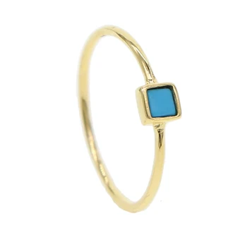 

Simple glazed square turquoises stone jewelry 925 sterling silver delicate tiny thin finger ring for women girl gold filled gift