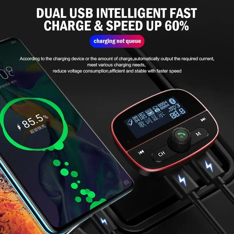 1,8 дюймовый экран Bluetooth fm-передатчик Автомобильный mp3 плеер AUX Play Защита от напряжения передатчик двойной usb порт автомобильное зарядное устройство Handsfree