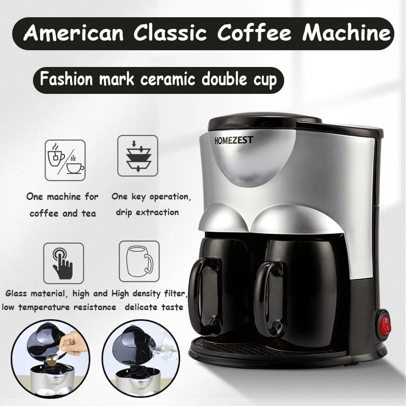 Automatic Dual Drip Filter Coffee Machine Tea Espressos Maker with Ceramic Cups