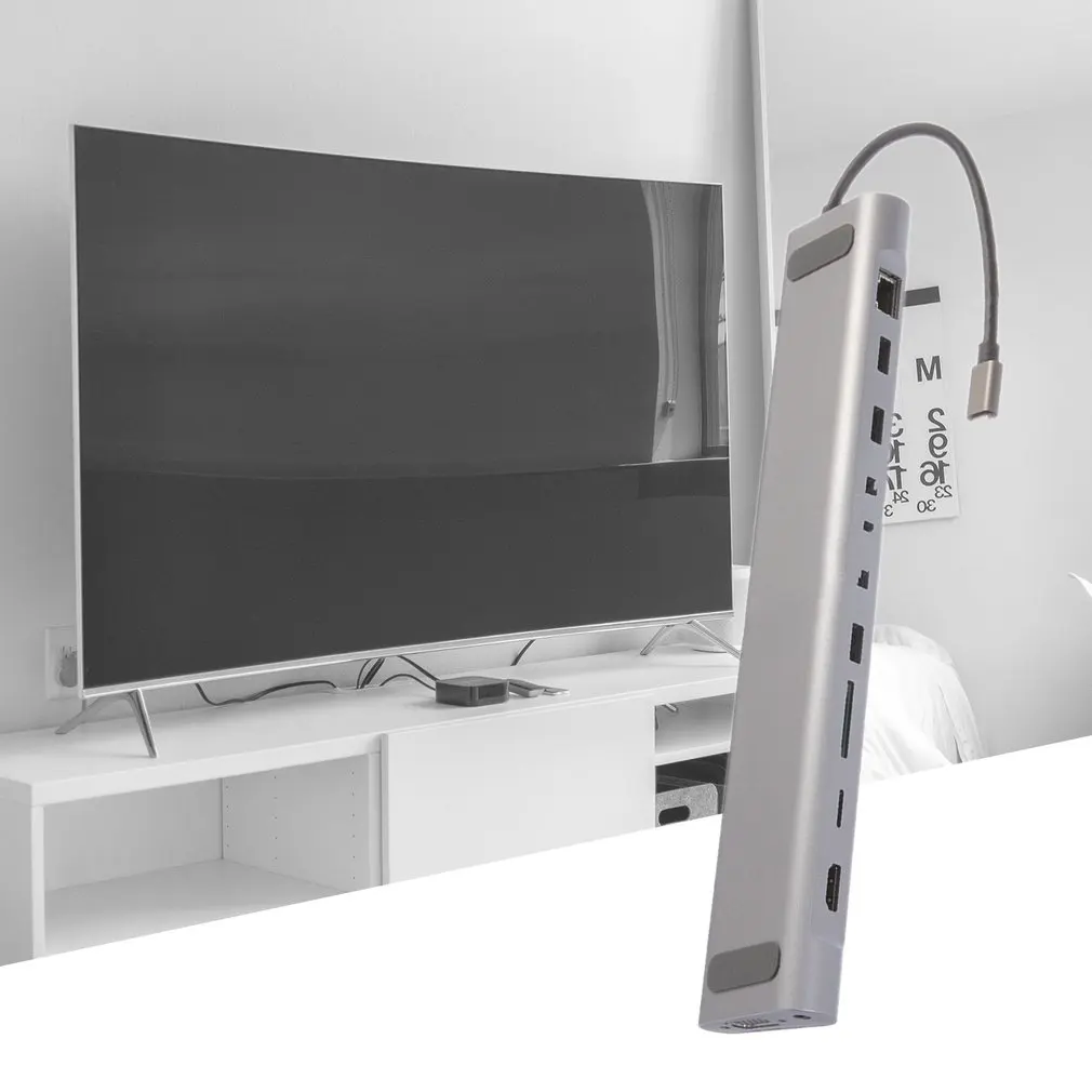 12 в 1 usb-хаб C на HDMI 4K RJ45 USB3.0 Ethernet LAN/VGA/Secure Digital кард-ридер для ноутбука MacBook