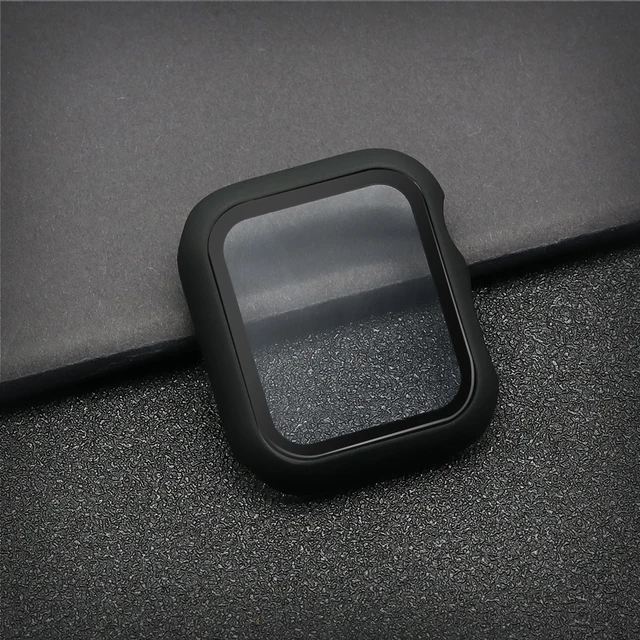 Glass+Case Full Cover For Apple Watch Case Series 7 6 SE 5 4 321 iWatch Case Accessor 45/41/44/40/42/38mm Protector Apple Watch Black