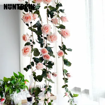 

1.8m Artificial Flowers Rose Ivy Vine Wedding Decor Real Touch Silk Flower Garland String With Leaves for Home Hanging Decor