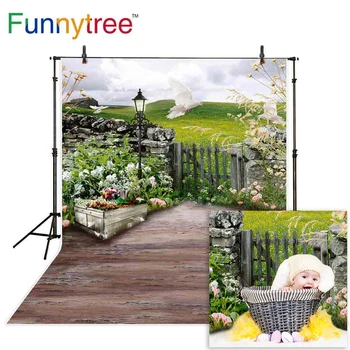 

Funnytree backdrop photo studio spring nature view flower pigeon lawn wood wedding potocall photography background photophone