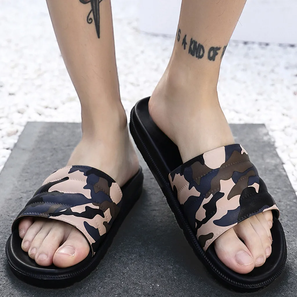 Мужские летние удобные тапочки для улицы модные камуфляжные Нескользящие пляжные туфли повседневные пляжные мужские крепкие босоножки