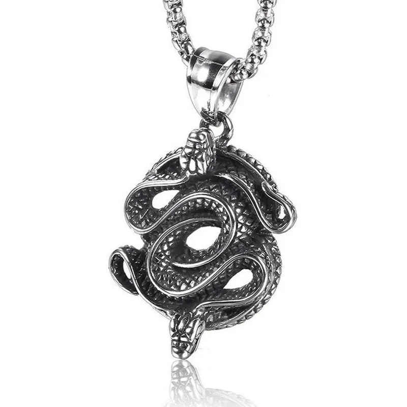 

Snake pendant necklace for men stainless steel amulet punk Double-headed snake pendant jewelry for man
