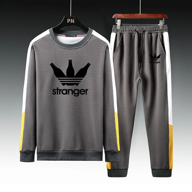 Мужские спортивные костюмы, повседневные мужские новые весенне-осенние спортивные костюмы из 2 предметов, толстовка+ штаны, Мужская брендовая одежда размера плюс 4XL - Цвет: gray-H