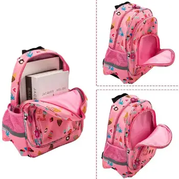 

RuRu Monkey 13 Inch Children'S Pink Cute Print Backpack Girl Backpack With Side Water Bottle Bag Waterproof And Drop Resistant