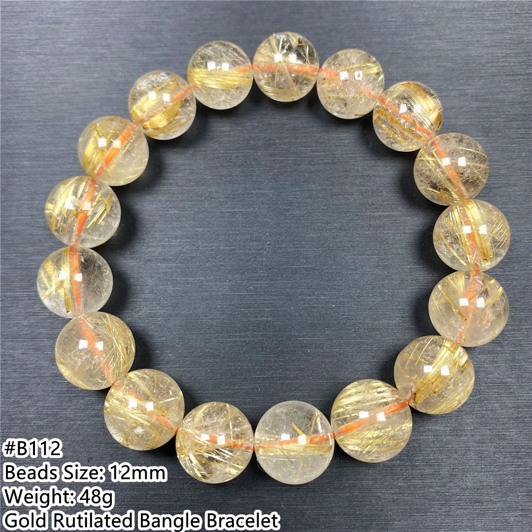 

12mm Top Natural Gold Rutilated Quartz Bracelet Jewelry For Women Man Love Gift Wealth Crystal Round Beads Stone Stretch AAAAA