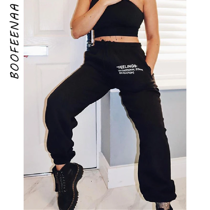 BOOFEENAA Feeling Letter Print Fashion Sweatpants Women Clothes Streetwear Joggers Comfortable Hight Waist Harem Pants C76-DZ37 BOOFEENAA Feeling Letter Print Fashion Sweatpants Women Clothes Streetwear Joggers Comfortable Hight Waist Harem Pants C76-DZ37