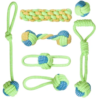 

7Pcs/Set Dog Biting Rope Set Squeak Game Ball Tooth Chew Toy Pet Molar Training Tool