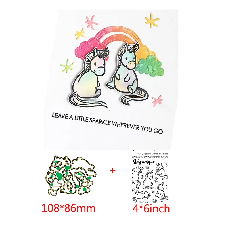 

2020 Hot Unicorns "Leave A Sparkle" Metal Cutting Dies& Coordinating Stamps For Scrapbooking Craft Die Cut Card Making Embossing