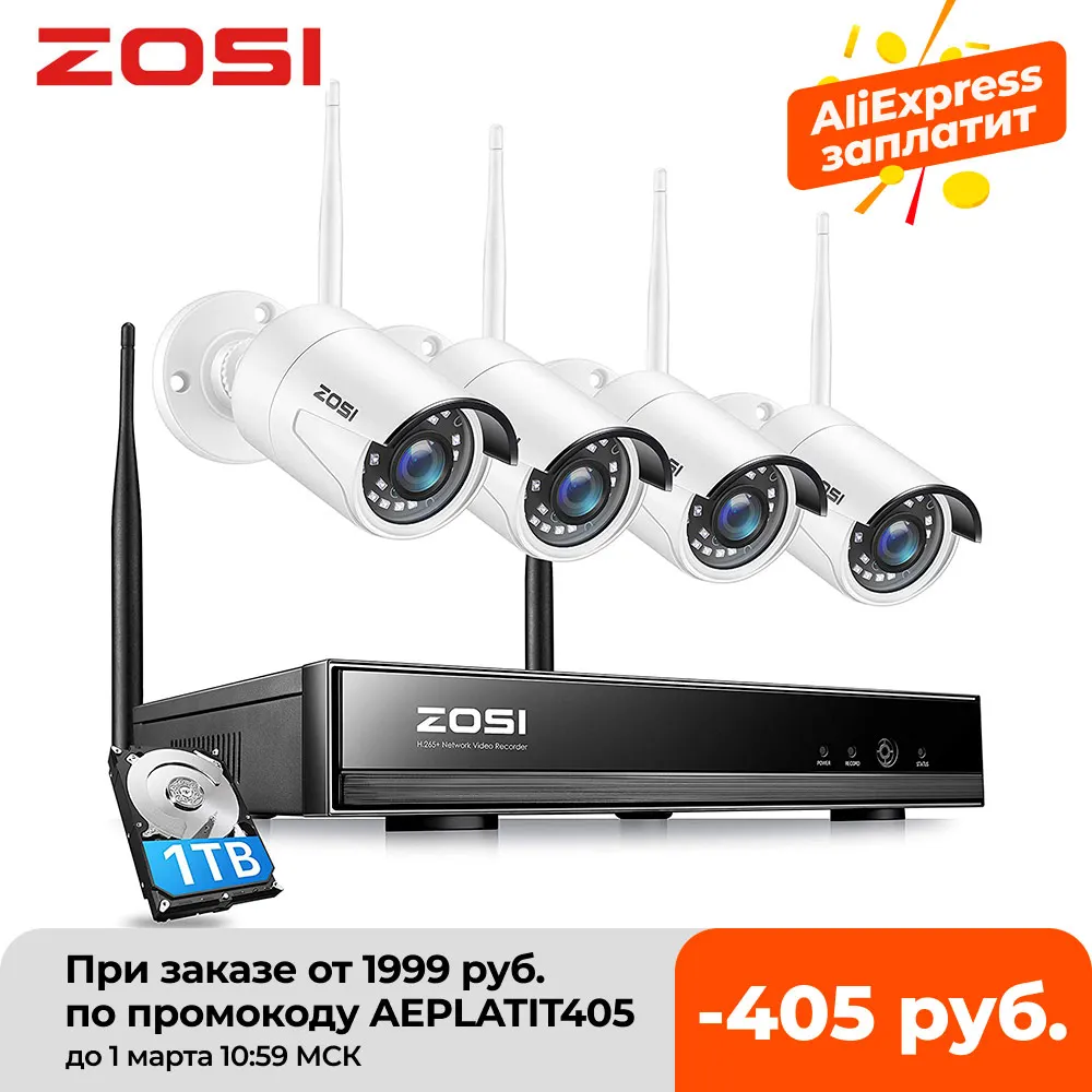 ZOSI 8CH Wireless CCTV System H.265 1080P NVR 2MP IR-CUT Outdoor Video Recorder Camera IP Security System Video Surveillance Kit