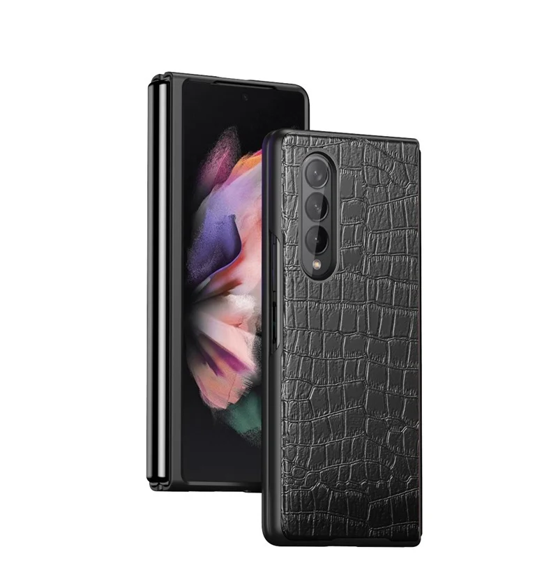 Crocodile Pattern for Samsung Galaxy Z Fold 3 5G Case Luxury Solid Color Leather PC Hard Cover Shockproof 360° Full Protection | Мобильные
