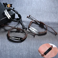 Vnox, повседневные мужские и женские, индивидуализированные, на заказ, гравировка ID, бирка, плетеная веревка, цепь, браслеты на запястье, регулируемая длина