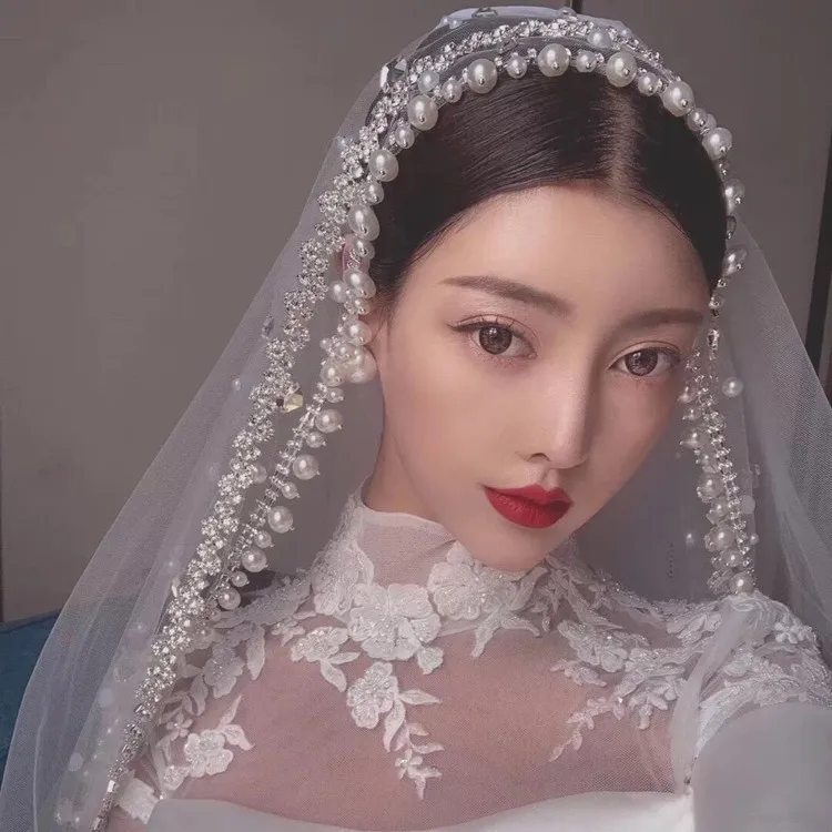 Vintage Pearls With Rhinestone Bride Veils Wedding Headdress bridal veil
