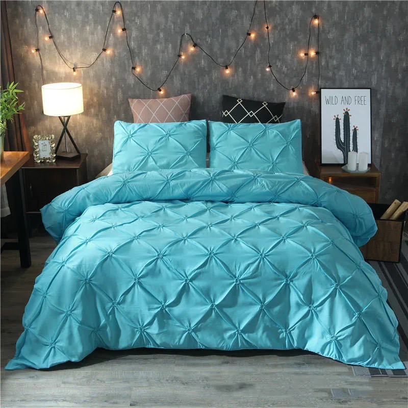 2/3pcs Solid Grey Duvet Cover Set Luxury Pinch Pleat Home Textile Bedding Set King Size Bedclothes Quilt Cover with Pillowcase