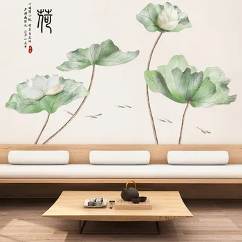 

Large Green Lotus Leaf Creaive White Lotus Wall Stickers Flower Home Decor Wallpaper For Living Room Bedroom Diy Room Decoration