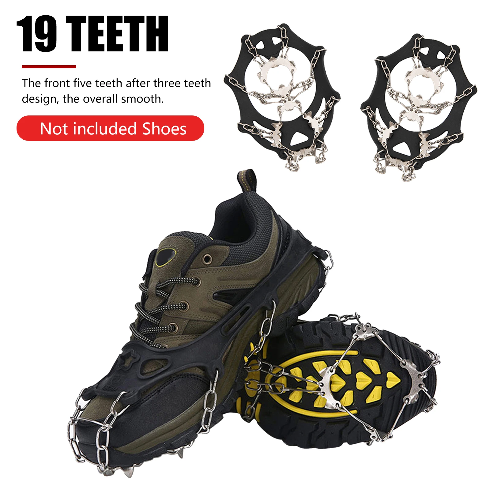 19 Teeth Ice Snow Shoes Spike Grip Boots Chain Crampons Grippers Anti-Slip Cover 