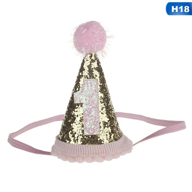 1pcs Baby Cute 1/2/3 Birthday Hats Dot With Hairball Cap Baby Shower Birthday Photo Props Children Decor - Color: H18