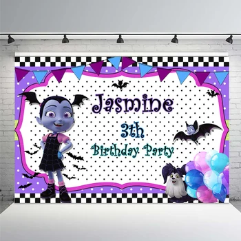 

White Purple Junior Vampirina Backdrop Bunting Balloon Children Birthday Party Backgrounds for Photo Studio 7x5FT Vinyl