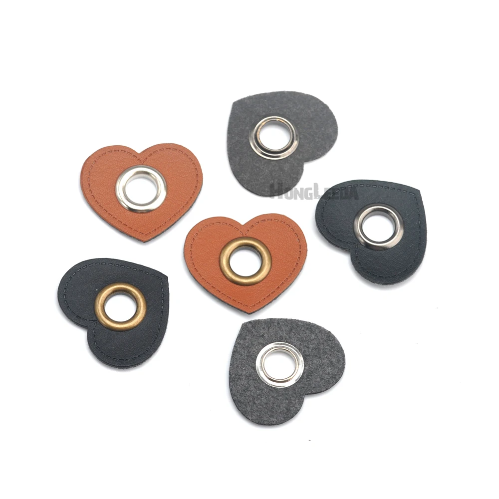30 шт./лот черные/коричневые нашивки из искусственной кожи в форме сердца +