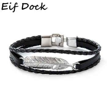 

Eif Dock New Fashion Alloy Feather Bracelet Men's Casual Personality Leather Bracelet Retro Punk Bracelet Biker Bracelet