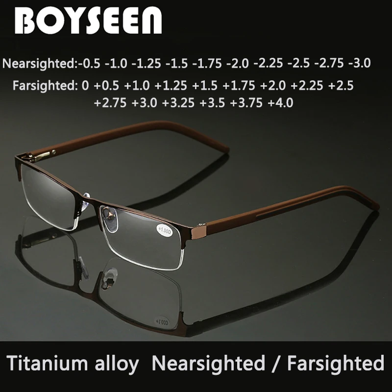 BOYSEEN Titanium Alloy Reading Glasses +0.5 To +4.0 Non Spherical 12 Layer Coated Lenses Business Nearsighted Glasses 0 To -3.0