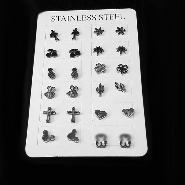 Stainless Steel Bear Earrings Black Gold Silver Color Earrings Set for Women Geometry Handmade Earrings Jewelry Gift Set