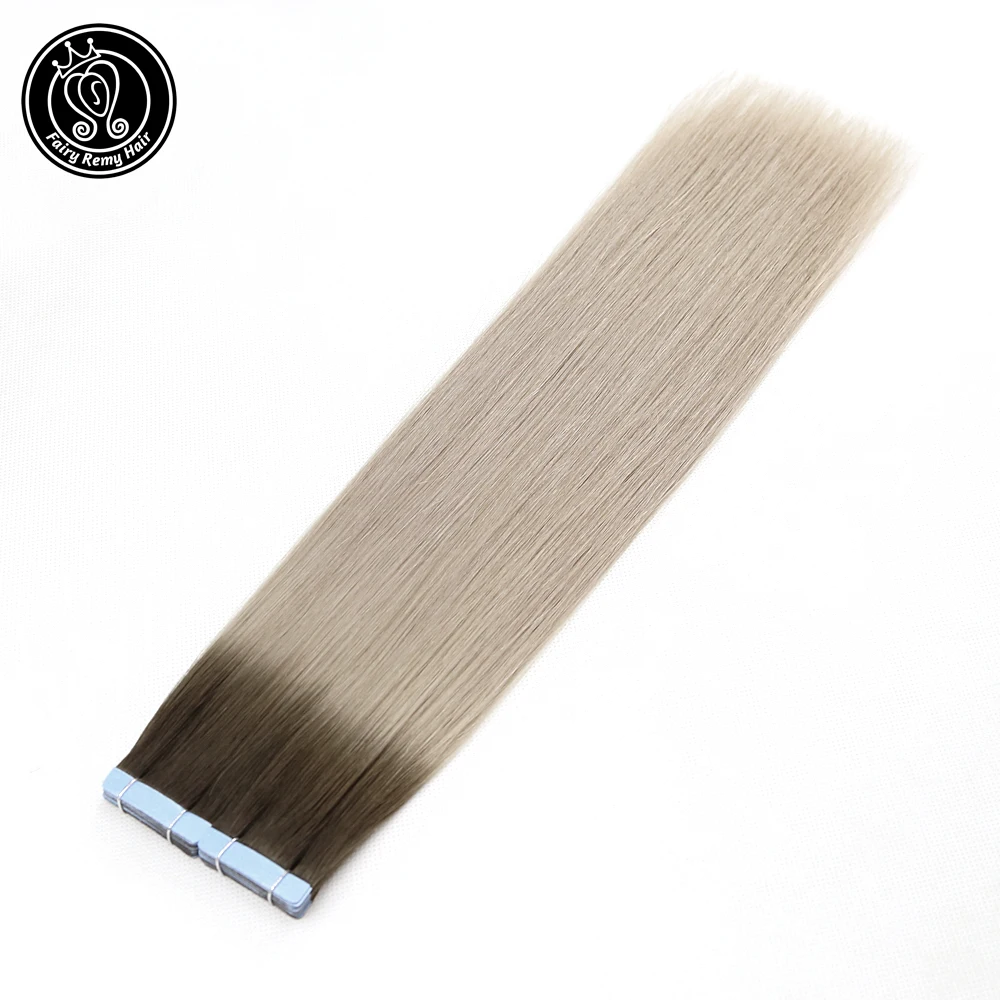 Фея remy волосы 1"-20" кожа утка человеческие волосы прямые ленты в наращивание волос Ombre Balayage корень серебряный цвет 2 г/шт. 40 г/упак