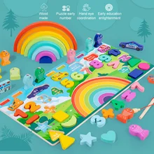 Jouet à empiler Montessori série arc en ciel, jeu de plateau en bois assorti, apprentissage de la Cognition, jouets éducatifs pour enfants, cadeau 5 en 1