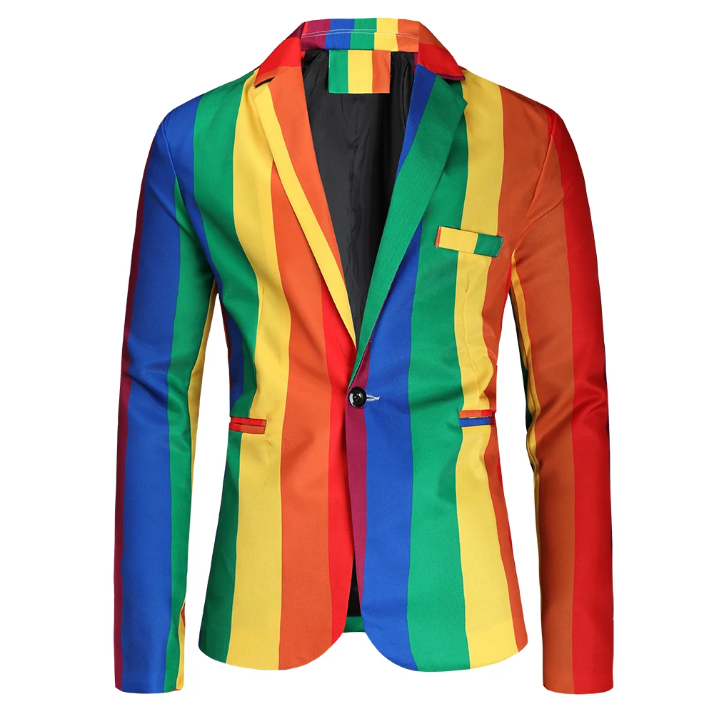 Men's Rainbow Striped Costume Blazer Homme 2021 Luxury Fashion Men Clothing Party Stage Chaquetas Hombre Formal Suit Jackets 4XL 2