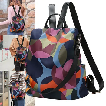 

Newly Cool Retro Multi-Functional Backpack Large Capacity Nylon Backpack Women Travel Shopping FIF66