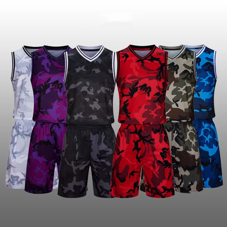 Camouflage Basketball jersey & shorts Blank Basketball uniforms team  training suit quick-drying breathable Sleeveless tracksuit